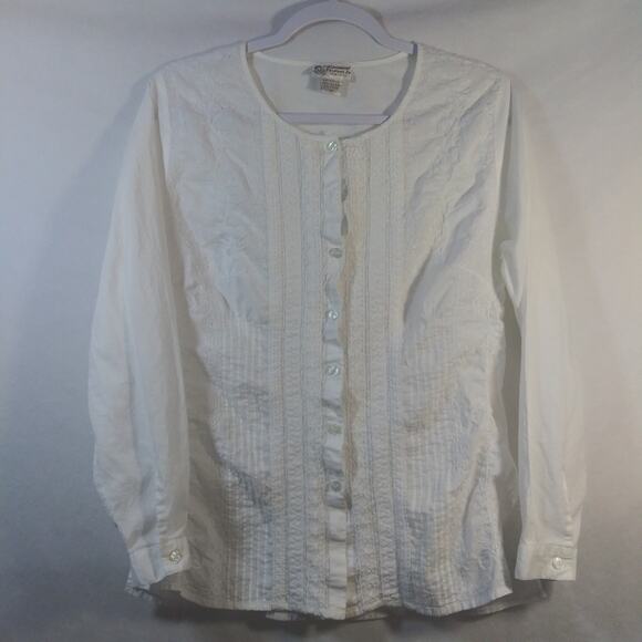 Raiment White Cotton Cottagecore Boho Long Sleeve Button Front Blouse Top Size M - Picture 1 of 7
